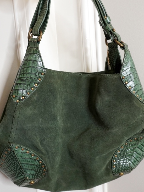 Pollini Handbags - NEW Pollini Italian 100% Suede Leather Olive Green with Croc Embossed Details